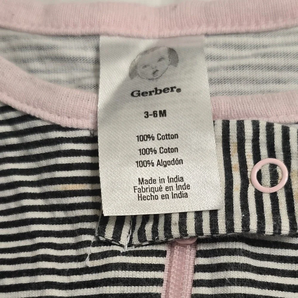 Gerber Baby Girl Sleep and Play Bunny Striped Footed Pajama 3-6M Black Pink